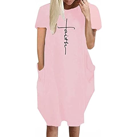 Rfecccy Faith Printed Oversize Short Sleeve Causal T-Shirt Dresses with Pockets for Women Cover