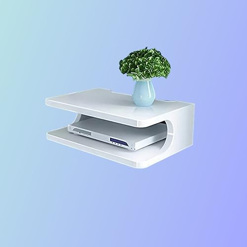 Image of Dime Store Setup Box Stand /Set Top Box Stand Wall Mount for Home Wall Shelf for Holding Speakers WiFi Router Game Console Remote Streaming Device (Standard, White)(Engineered Wood)