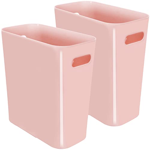 Image of Youngever 2 Pack 3 Gallon Slim Trash Can, Plastic Garbage Container Bin, Trash Bin with Handles for Home Office, Living Room, Study Room, Kitchen, Bathroom (Pink)