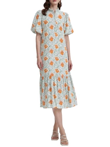 Image of Summer Floral Midi Dress for Women Spring Puff Short Sleeve Button Down Flowy Boho Dresses