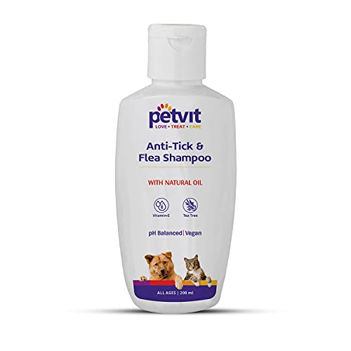 Petvit Anti-Tick & Flea Shampoo with Vitamin E & Tea Tree Oil | for All Breed Dog/Cat -200 ML