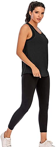 Nekosi Camiseta de tirantes para mujer, para yoga, fitness, correr, sin mangas, de malla en la parte trasera, 01-negro y gris, L