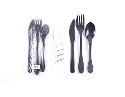 KNORKPlasticware Utensils Disposable Plastic Cutlery Kit, 250 / case, black