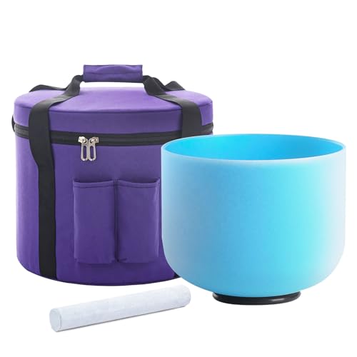 Hye-eun 8 Inch G Note Blue Colored Quartz Crystal Singing Bowl 432HZ Heart Chakra for Yoga Sound Healing Meditation with Carrying Case and Mallet