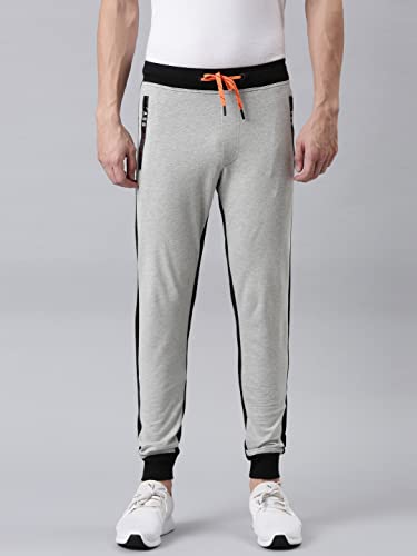 Image of F A S O Men's Super Combed Cotton Joggers | Color Block Design | Comfort Fit | Drawstring | Casual, Gym & Lounge Wear