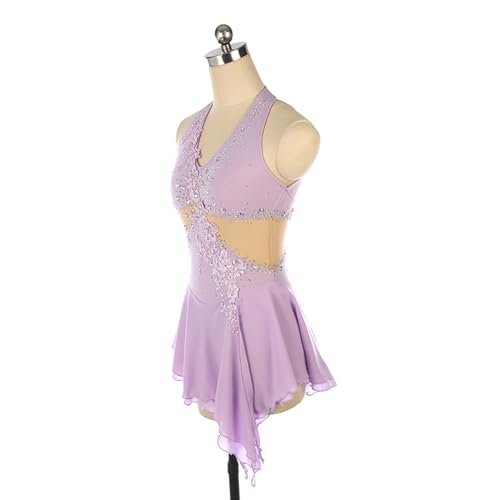 Vestido de patinação artística, elegante, sem mangas, renda, flores e strass, competição de patinaçã