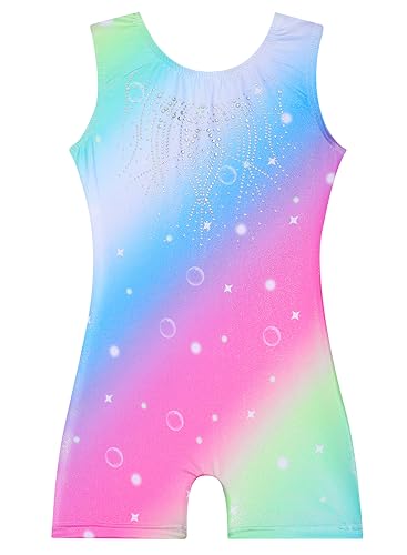 Image of EQSJIU Gymnastics Leotards for Girls Kids Rainbow Mosaic Mermaid Butterfly Stars Leopard Galaxy Tie Dye Cosmos Leopard