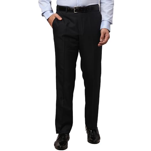 Image of Park Avenue Men's Polyester Blend Solid Pattern Smart Fit Flat Front Formal Trouser