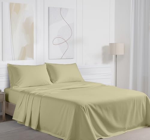 RUVANTI 100% Cotton California King Sheet Sets, 4 Pieces, Soft & Breathable Percale Weave Bedding, Deep Pocket 14", Hotel Standard, Crisp Cool Feel & Durable, Perfect Dyed Sheets, Sage Green