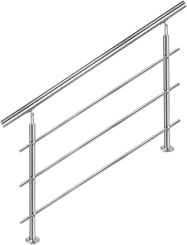 FINEUNAN Edelstahl Handlauf Geländer für Treppen Brüstung Balkon mit 3 Querstreben - Innen und Außen Handlauf Geländer Treppengeländer Edelstahl Brüstung Balkon (200CM, 3 Querstreben)