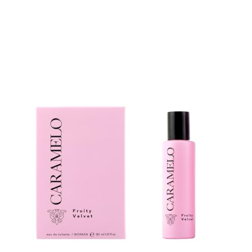 CARAMELO - Fruity Velvet 30 ml, Colonia Mujer, Perfume Formato Spray, Eau de Toilette Natural y Femenina, Aroma Frutal Floral Ambarado, Fragancia Fresca, Elegante y de Larga Duración