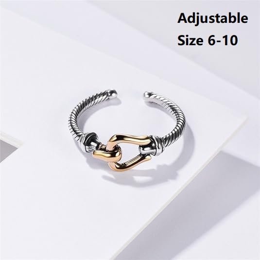 ChicSilver Retro Cuban Link Chain/Criss Cross Rings 925 Sterling Silver and Brass Oxidized Ring Open Adjustable Rings for Women(with Gift Box)3