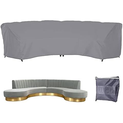 Gicov Curved Sofa Cover Waterproof Sectional Couch Cover Outdoor Furniture Cover Half Moon Sofa Set Protector with Windproof Elastic Cord for Patio Garden Lawn Grey Cover