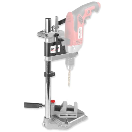 WALTER Bohrmaschinenständer mit Schraubstock, Bohrständer, Ständer für Bohrmaschine, aus Bohrmaschine wird Tischbohrmaschine, verstellbar, stabil, passend für viele Modelle, Kabelgebunden