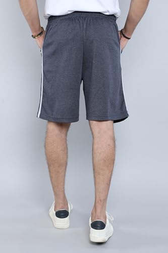 Image of Particle Men's Plus Size & Big Size Cotton Bermuda Shorts | 230 GSM Ribbed Fabric | Half Pants with Double Side Stripes (Waist 36-52 Inch) | Round Pocket