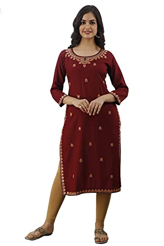 Image of Women's Rayon Heavy Embroidery Work Straight Kurta