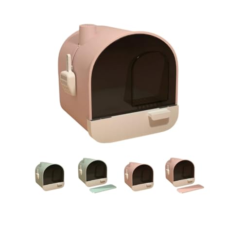 Sandqvipa猫トイレ ドーム型 大型 猫用トイレ本体 システム 引き出し式 横から 猫砂飛散防止 丸洗い可能 掃除簡単 軽量 大きい猫 スコップ付き (デフォルト,ピンク)