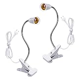 E27 Tischlampe Klemmleuchte Lampenfassung, 2 Stücks 360° Flexiblem Schwanenhals Schreibtisch Lampen Klipp Lampensockel，Clip-On Schreibtischlampe Halter mit 220cm Kabel für Bett Büro Nachtlesen