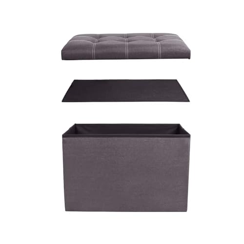 Image of 15 Inches Ottoman Storage Bench. Folding Chest with Breathable Linen-Look Fabric, Load up to 330 lb, for Entryway, Living Room, Bedroom, Dark Gray