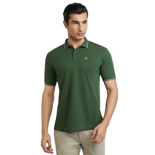 Image of Raymond Contemporary Fit Pure Cotton Solid Pattern Polo Neck Casual T-Shirt