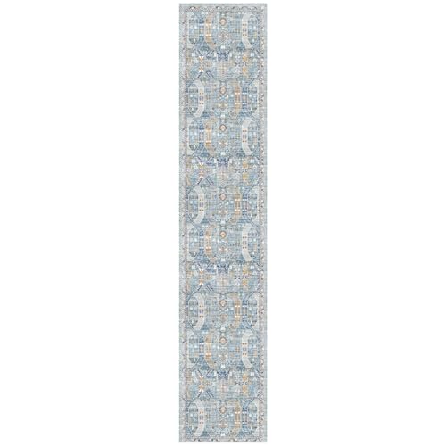 Madane Runner Rugs for Hallway 2x10 Long Washable Non-Slip Hallway Runner Rug Low-Pile Stair Kitchen Runner Soft Throw Carpet for Entrance Living Dining Laundry Room (Blue/Gold, 2 x 10)