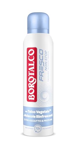 Borotalco, Deodorante Spray Fresco, Formula Senza Alcool e con Talco a Cristalli Attivi, Tripla Protezione Asciutta, Profumo di Talco Fresco, 72h di Efficacia - 1 Flacone da 150 ml