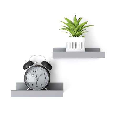 Image of Small Grey Floating Shelves for Wall, Shelf with Lip Set of 2, 8 in