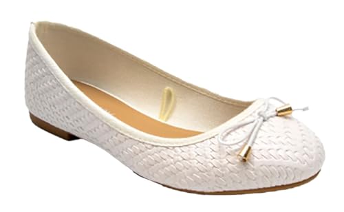 Women's Flats Shoes Faux Leather Woven Round Toe Dressy Ballet Flat Comfortable Ladies Office Work Shoes
