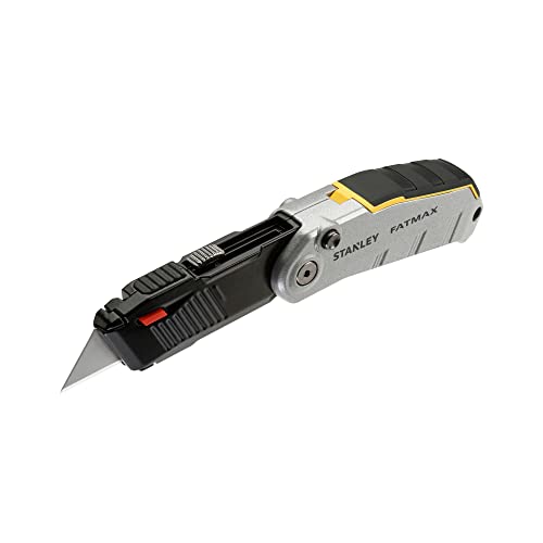 Stanley FatMax Klappmesser FMHT0-10320 (mit automatischer Öffnung durch Knopfbedienung, einziehbare Klinge, werkzeugloser Klingenwechsel, mit Gürtelclip) Schwarz/Silber