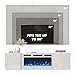 EROMMY 70'' Wall Mounted Floating TV Stand with 36'' Electric Fireplace, High Gloss Entertainment Center with Storage, 12 Flame Color Heater for TVs Up to 80'', All White TV Console for Living Room