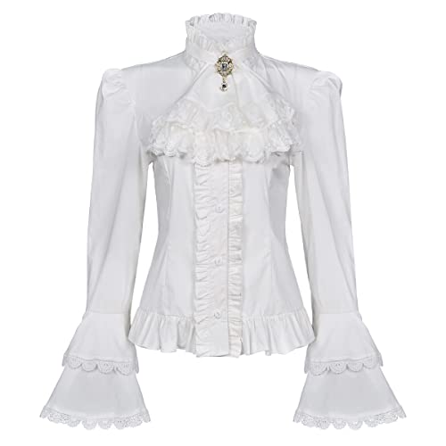 Womens Victorian Blouse Gothic Pirate Shirt Renaissance Blouse Vintage Long Sleeve Lotus Ruffle Shirt