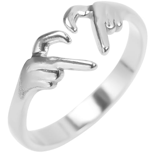 Jude Jewelers Stainless Steel Adjustable Size Heart Shaped Hand Language Weddding Promise Anniversary Statement Ring