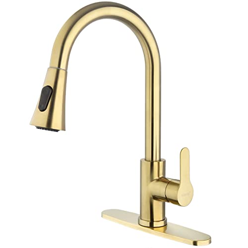 Kohonby Gold Kitchen Faucet with Pull Down Sprayer Modern Stainless Steel High Arc Single Handle Kitchen Sink Faucet Brushed Gold, Commercial 1 Hole Kitchen Faucet with Deck