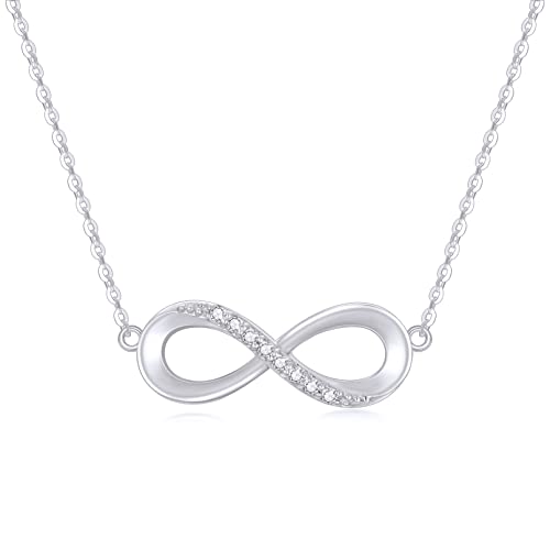 10k White Gold Diamond Infinity Choker Necklace for Women, Love Jewelry for Wife/Mother, Birthday Gifts for Her,16-18 Inch