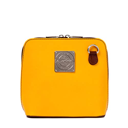 Ira del Valle, Bolso Bandolera Mujer, Pochette Elegante con Cadena Bandolera para Hombro, Pequeño Bolso de Mano, Clutch de Piel Auténtica, Modelo Oxford City Bag, Made in Italy (Mostaza y Marron)