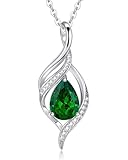 LOCIBLO May Birthstone Necklaces for Women Teardrop Necklace 925 Sterling Silver Infinity Love Pendant White Gold Green Synthetic Emerald Necklace Birthday Jewellery Gifts for Her, 18'+2'