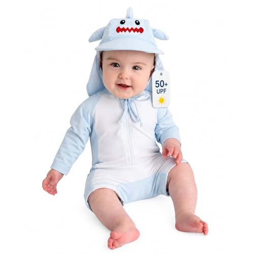 Image of Cuddle Club UPF 50+ Baby Sunsuit with Sun Hat for Newborns, Infants & Toddlers, Sun Protection Rashguard & Swimsuit