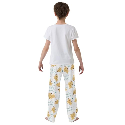 Boys' Pants Cute Dog and Hearts White Long Bottoms Jogger Pants Elastic Waist Trousers with Pockets S-XL3