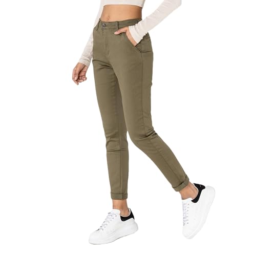 Nina Carter J250 Damen Chinohose Bequeme High Waist Slim Fit Stretch Baumwollhose Stilvolle Alltag Freizeit Hose (Khaki (J250-11), M)