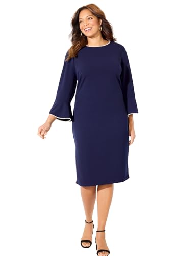 Catherines Women's Plus Size Faux Pearl Trim Ruffle Sleeve Shift Dress