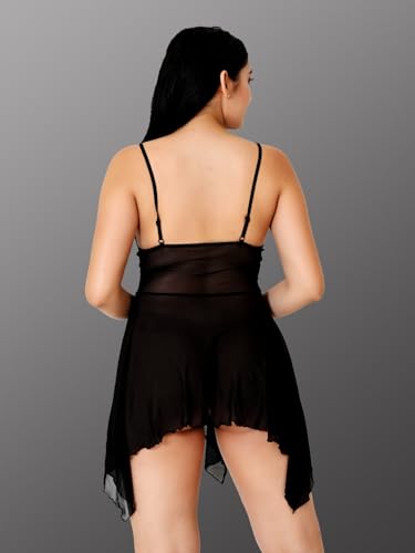 Image of Babydoll Lace Nighty for Women | Sensual Elegance with Adjustable Straps and V-Neck Design.