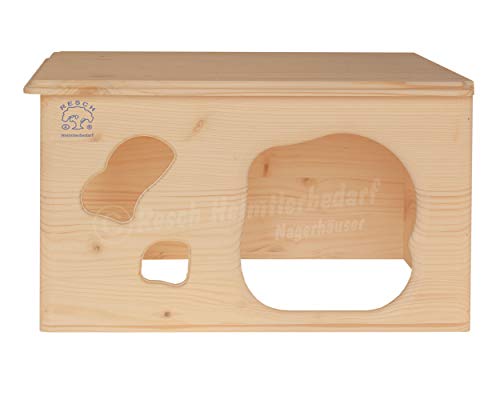 Resch Nr18 Kaninchenhöhle naturbelassenes Massivholz aus Fichte /großes Haus mit zwei Eingängen im Höhlen-Design / 40x31x23 LxBxH