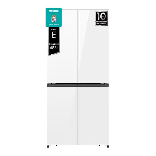 Hisense RQ5P470SETE - Frigorífico Americano Cuatro Puertas, 483L, Class E, Ancho 79.4cm x Alto 178.5cm, Dual Tech Cooling, Multi Air Flow, No Frost, Triple Zone, Conectividad Wifi, Blanco Cristal