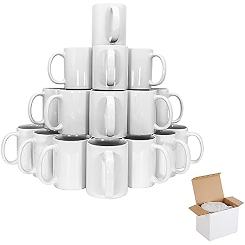 24 Coffee Mugs 11oz Blank White Large Handle Double Layer ORCA Coated for Sublimation Heat Press Transfer Printing, Blank Cups with Boxes Cover