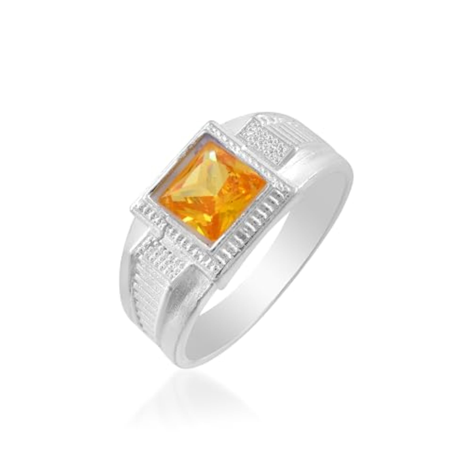 Brass Plated Square Orange Stone Ring for Men, Stylish Design