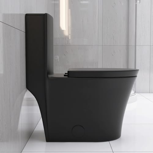 Inodoro alargado de una pieza negro mate con descarga dual ahorro de agua 1.1/1.6 GPF miniatura 5