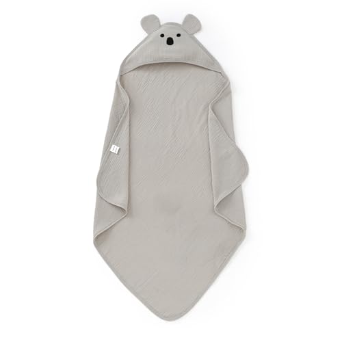 Image of YIXPOH Hooded Baby Towels for Newborn 100% Cotton Muslin Soft Absorbent Baby Bath Towels with Hood for Infant Toddler Girl Boy, 32x32Inch (Grey)