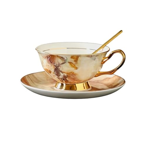 MENGLI-2024 Tazas de café Juego de té europeo, juego taza café porcelana hueso lujo, Retro, la tarde británico for personas mayores