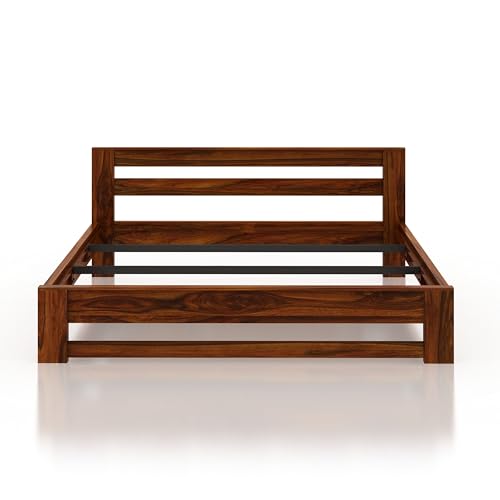 Ganpati Arts Sheesham Wood Foster King Size Bed Without Storage for Bedroom | Wooden Double Bed Cot Palang Furniture for Living Room Home Hotel (Natural Finish)