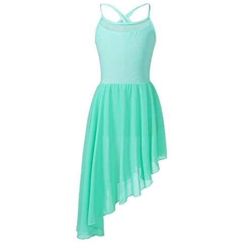 CHICTRY Kinder Mädchen Ballettkleid Ärmellos Tanzkleid Latein Tango Salsa Tanzkostüm Cut Out Ballettbody Trikot Mit Asymmetrisch Tutu Rock Gr.116-164 X Minzgrün 134-140 Cover